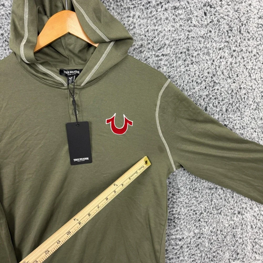 True Religion Hoodie Adult Small Green Hooded Flock Henley Shirt Graphic Men S